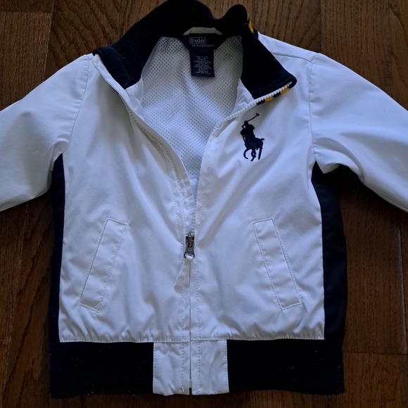 Polo Ralph Lauren Kids White Navy Yellow Zip Up Jacket Polo Pony Logo 24M - Picture 2 of 9